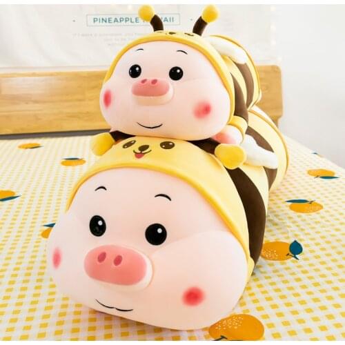Cute piggy long pillow dress piggy Plush Stuffed Toy soft and comfortable nap pillow bee clothes birthday gift for girlfriend