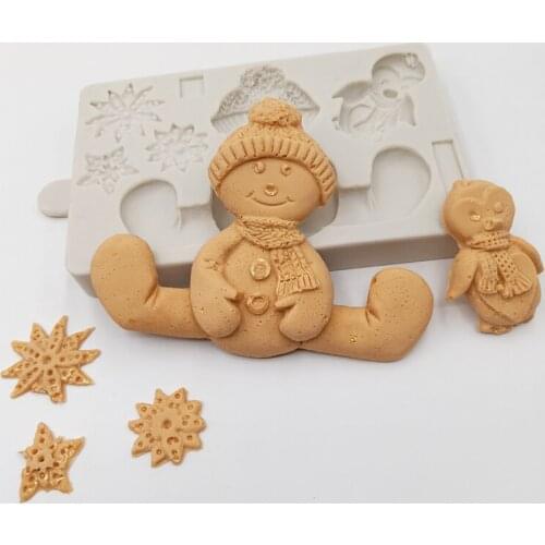 Minsunbak New Christmas Series Snowman Fondant Mould Penguin Snowflake Shaped Chocolate Silicone Mold DIY Cake Decorating Tool
