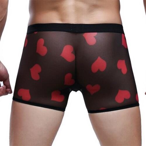 Mens Underwear Sexy Hot Red Lip Mesh Love Male Underpants Low Waist Soft Comfortable Breathable Casual Daily Boxer Shorts