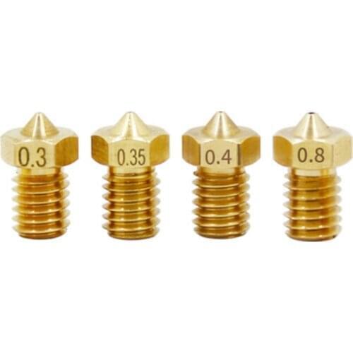 5pcs V5 V6 Nozzle For 3D Printer parts 0.2 0.25 0.3mm 0.35 0.4mm 0.5 0.6 0.8 1.0 mm Copper 1.75mm Filament M6 Threaded Brass