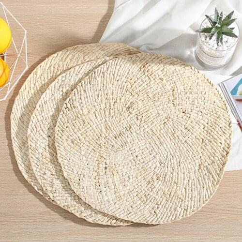 Natural Corn Husk Placemats Hand-Woven Thick Thermals Insulation Pad Round Western Food Cups and Plates Bowl Mats TS2