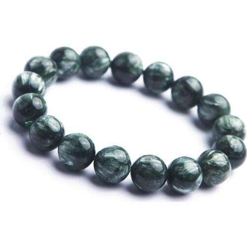 13mm Genuine Natural Gems Green Seraphinite Round Beads Women Men Healing Stone Stretch Bracelets