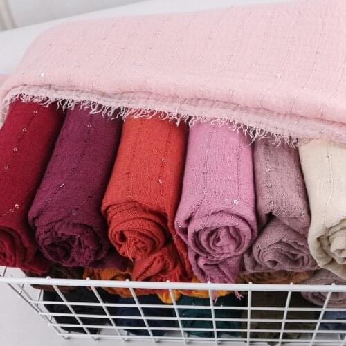 New Arrival Sequin decoration Crinkle Crimp ripped cotton turban hijab with glitter lace lines womens head scarf wrinkle shawl