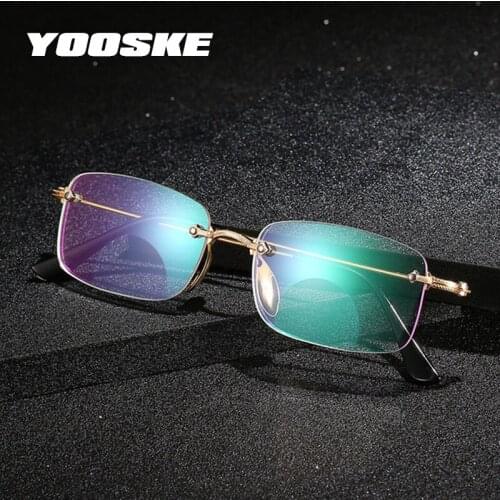 YOOSKE Men Women Rimless Reading Glasses Bifocal Far Near Magnification Eyewear Anti-fatigue Presbyopic Glasses Diopter +150