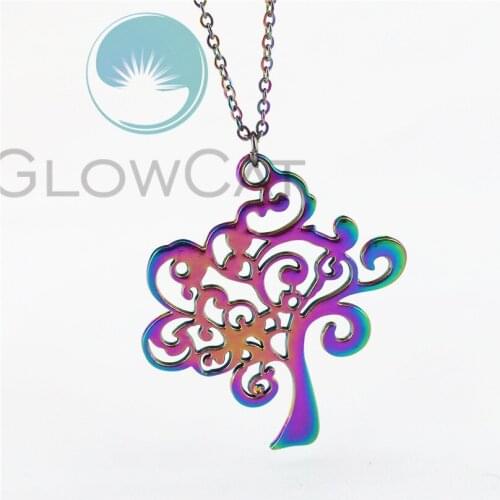 Trendy Rainbow Tree of Tree Angel Wing Charms Necklaces Maple Leaves Pendant Choker Women Men Unisex Gift Jewelry Accessories
