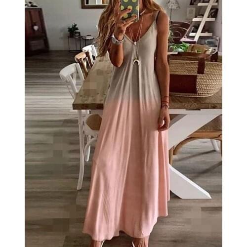 6 Colors Women Summer Home Wear Casual V Neck Ombre Colorblock Gradient Sexy Maxi Long Sundress Dress Oversized Beach Holiday