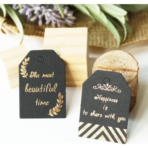 48pcs Gold Stamping Gift Paper Tag Gold Leaves Black Paper Hang Tag Label for Gift Box Paper Bag Packing Clothing Garment Tags