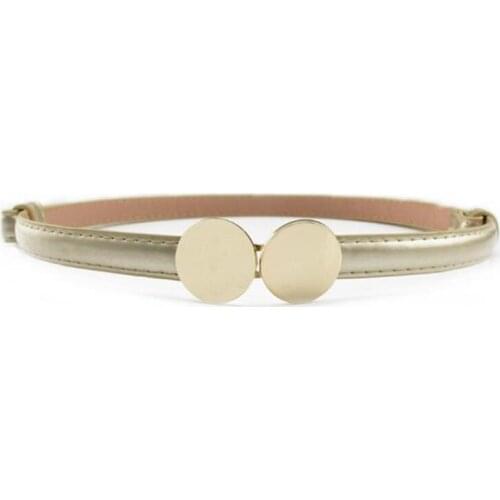 New Fashion Belt White Solid PU Leather Belt For Women Gold Round Buckle Hot Simple Elegant Belt Adjust Thin Waistband For Dress