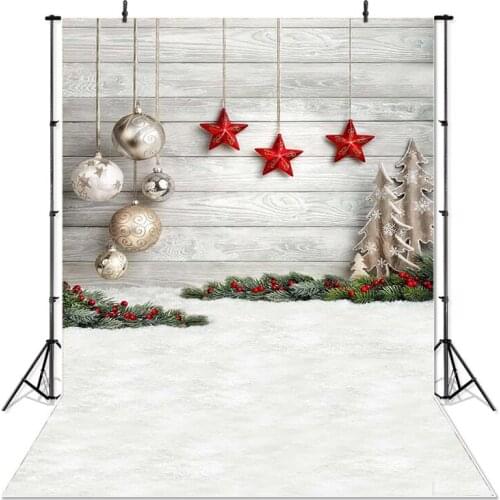 Christmas Photography Background Christmas Decoration Ball Wooden Planks Backdrop Snowfield Props Banner For Photo Studio