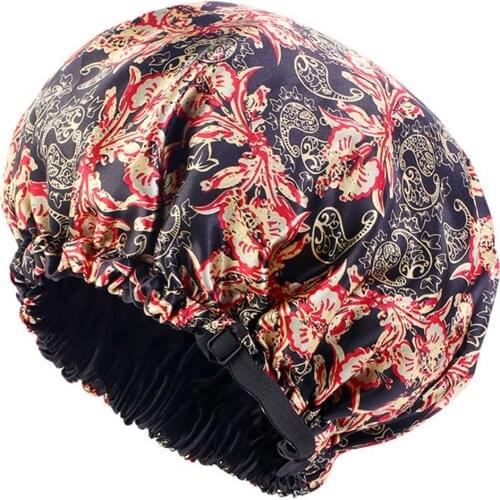 Satin Bonnet Double Layer Sleep Cap With Adjusting Button Head Cover
