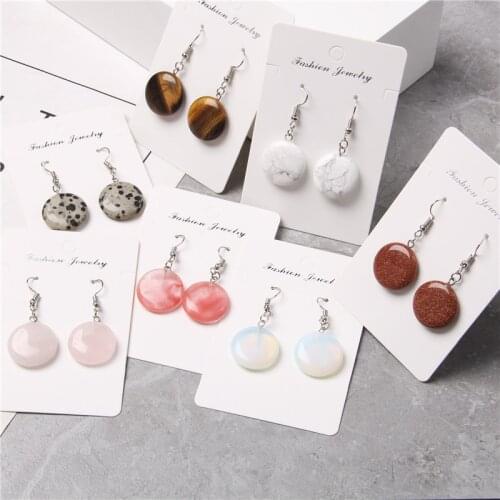 Round coin stone slice charm earrings for women white gem stone pink crystal Dangle earring jewelry For party gifts Wholesale
