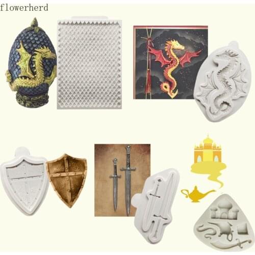 Dinosaur Egg Fish Scale Pad Silicone Mold Shield Cake Mold Sword Axe Chocolate Mold Pastry Mold Cake Decorating Chocolate Molds