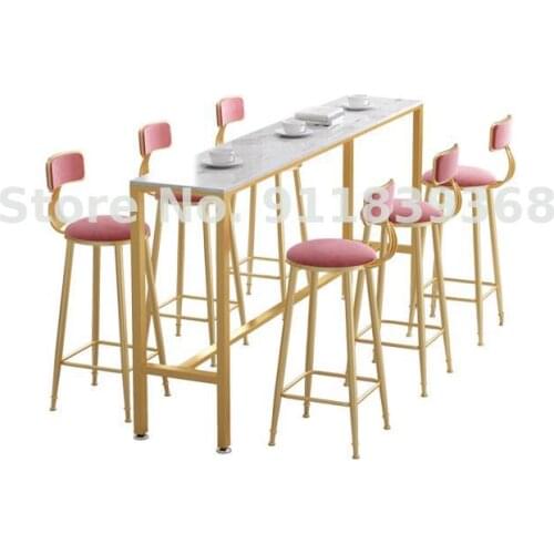 Nordic Bar Table Chair Household Marble High Foot Against The Wall Modern Simple Bar Milk Tea Shop Combination Long Narrow Table