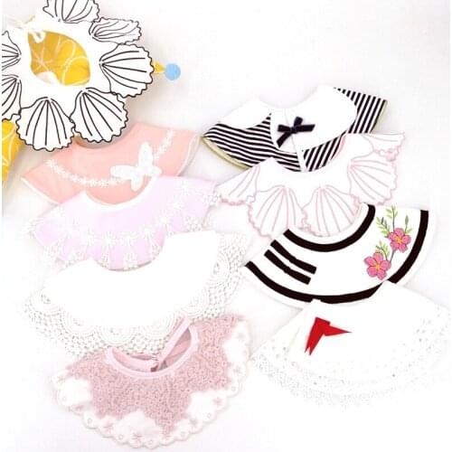 Korean baby princess saliva towel cotton bib embroidery color high quality childrens birthday leave collar