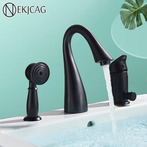 Oil Rubbed Bronze Deck Mount Bathroom Bathtub Faucet Bath Shower Mixer Tap with Handshower