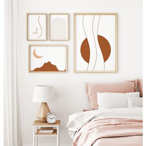 Modern Room Wall Art Vintage Gallery Wall Earth Tone Set of 4 Print Nursery Painting No Frame Pictures