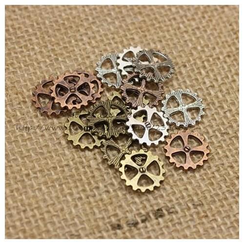 Three color Antique Metal Alloy Small Gear Charm Jewelry Gear Findings Wholesale 150pcs 14mm T0183