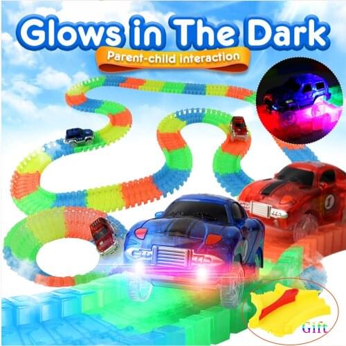 Miraculous Glowing Race Track Bend Flex Flash in the Dark Assembly Car Toy Mini Rail Car Boy Gift Speedway Childrens day gifts