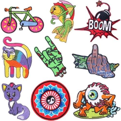 Cat Tai Chi Eyes Heart Parches Embroidered Iron Finger Patches for Clothing Backpack DIY Stripes Clothes Stickers Bicycle Badges