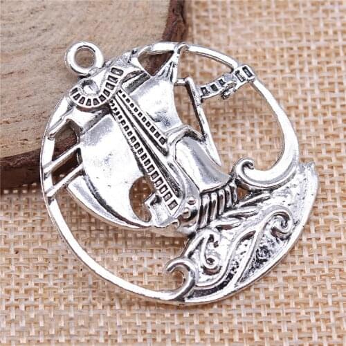 WYSIWYG 4pcs 43x39mm Pendant Pirate Sailboat Pirate Sailboat Charm Pendants Antique Silver Color Sailboat Pendants