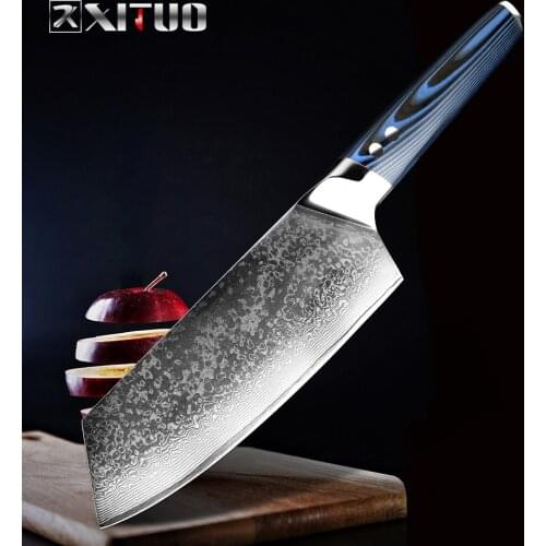 XITUO Damascus Steel Chef Knives 67 Layer Japanese VG10 Damascus Kitchen Gyuto Knife Handmade Sushi Slicing Knife Blue g10Handle
