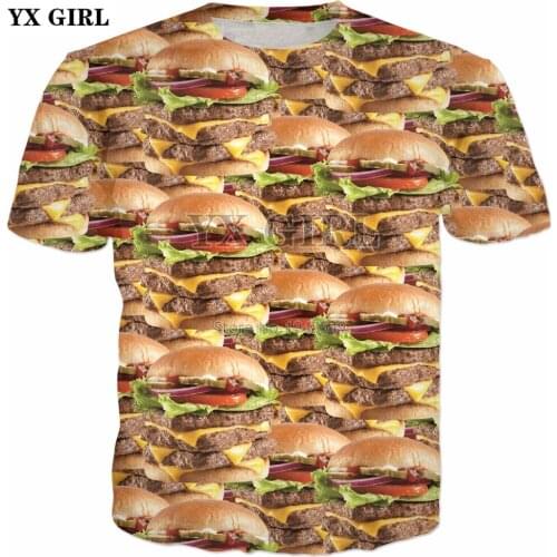 YX GIRL Drop shipping 2018 summer New Fashion T-shirt Triple Stack Attack Burger Collage 3d Print Men/Women Casual t shirt