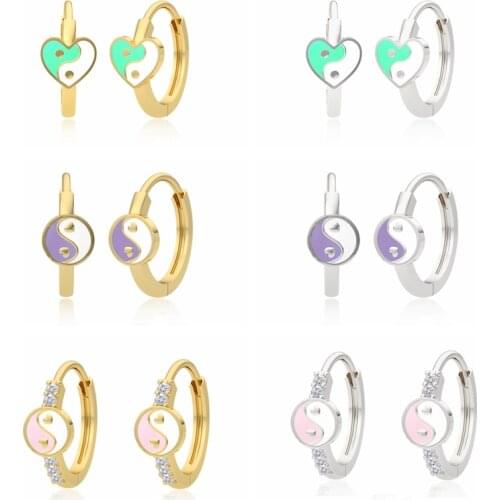 CANNER Yin Yang Purple Pink Enamel Earrings For Women 925 Sterling Silver Earrings Hoops Pendiente Plata Fine Jewelry 2021 Trend
