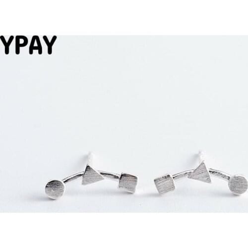 YPAY 100% Real 925 Sterling Silver Triangle Stud Earrings For Women Anti-allergy Earring Brinco Brand New Fine Jewelry YME204