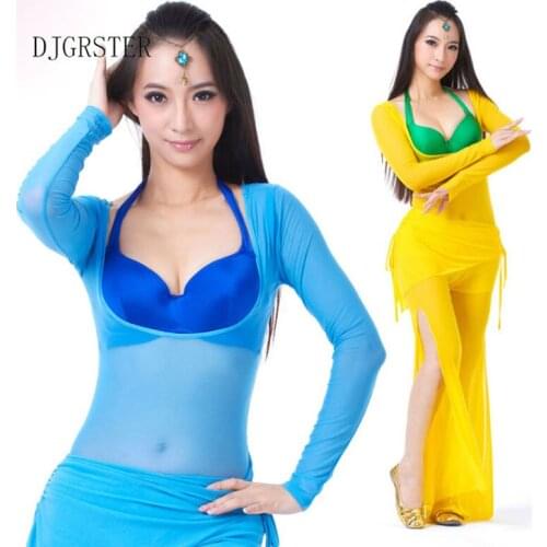 DJGRSTER 2PCS/SET 2020 New Bellydance Wear Long Sleeves Siamese Belly Dance Accessories Women Belly Dance Costume