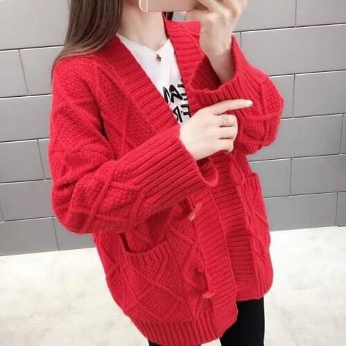 Winter Loose Cardigan Sweater Solid Color Sweaters Knitted Jacket Sweater Woman Winter 2019