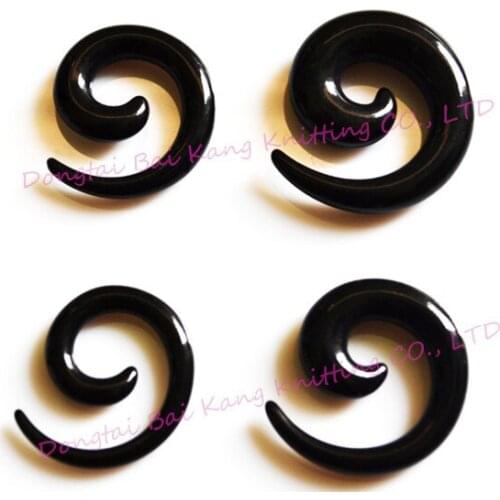 1pair/lot Ear plugs sprial ear tapers snail Expander Black Acrylic Flesh Tunnel 2 to 20mm Retail Fashion Body Piercing Jewelry