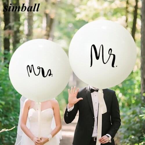 1pc Good Quality 36inch Round White Print Mr&Mrs Latex Balloons Happy Birthday Wedding Valentines Day Event Air Globos Supplies