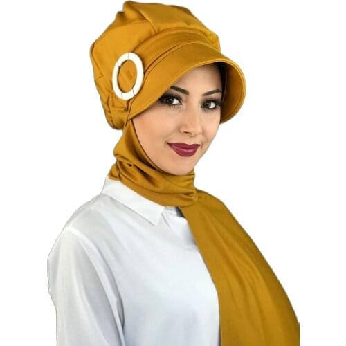 2021 new Fashion Hijab Women Muslim Bathing Cap Islamic Hijab Scarf Kerchief Bal Color Female Hat