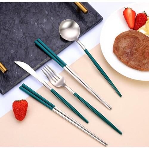 4Pcs/Set Stainless Steel Cutter Fork Spoon Chopstick Tableware Kitchen Supplies