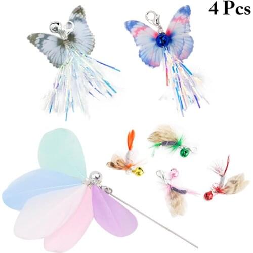 4PCS Cat Wand Refills Cute Soft Butterfly Design Kitten Teaser Replacement Bell Pet Toys For Cat Interactive Toys Pet Supplies