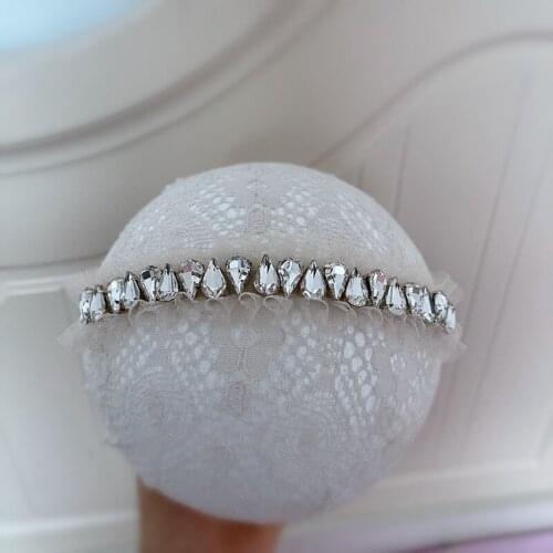 Free Shipping Rhinestone Beads Beige Pink Newborn Skinny Headband