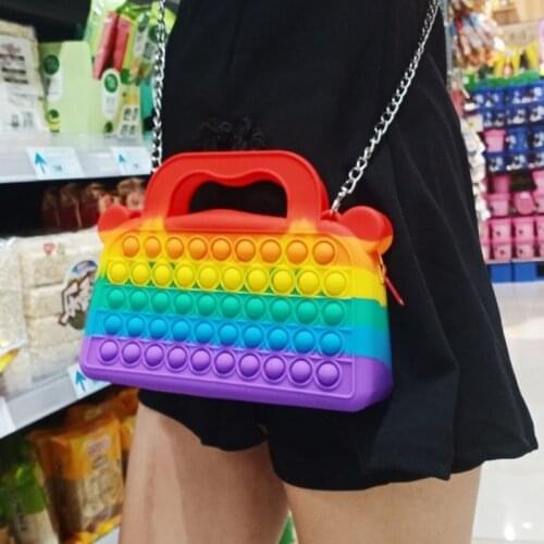 New Grand Big Cute XXL Pop Rainbow Handbag Children Push Fidget Anti Stress Simple Toy Large Giant 20cm Girl Crossbody Bag Pcak