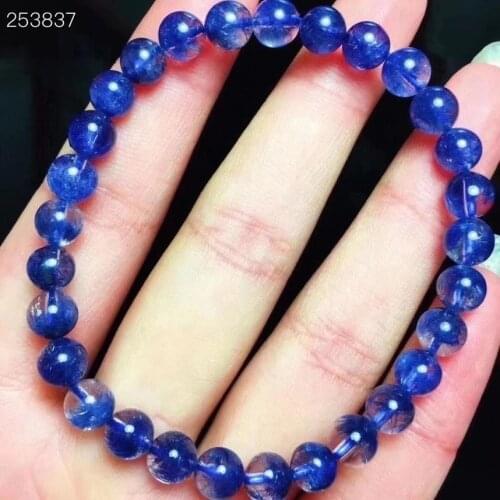 100% Natural Blue Rutilated Dumortierite Quartz Clear Round Beads Bracelet 6.2mm Women Men Fashion Wealthy Genuine AAAAAA
