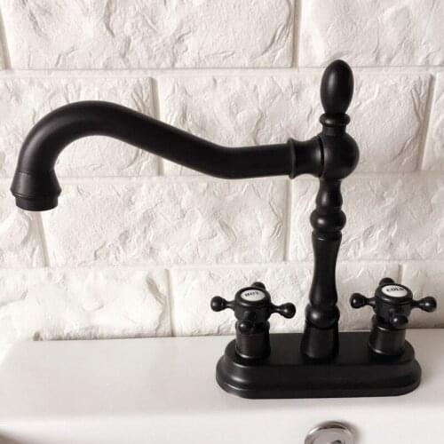 Black Oil Rubbed Bronze 4" Centerset Bathroom Sink Faucet Swivel Basin Mixer Tap Dual Cross Handles mhg079