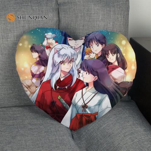 Hot Sale Inuyasha Heart Shape Pillow Cover Custom zipper Pillowcase Just Cover No Core Size 41x36cm,47x42cm