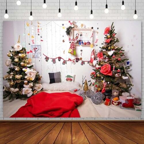 Winter Christmas Tree Backdrop Bell Gifts Socks XMAS Red Blanket Child Photography Background Photo Studio Photozone Decor Props