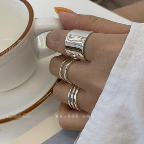 Glossy Adjustable Open Ring Real Pure Color Round Korean Simple Big Smooth Rings for Women Finger Wedding Jewelry Gift