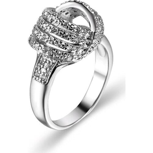 Hainon New Fashion Hot Sale Classic Cross Silver Color Full Paved Crystal Jewelry Rings For Women Party Engagement Luxury Ring