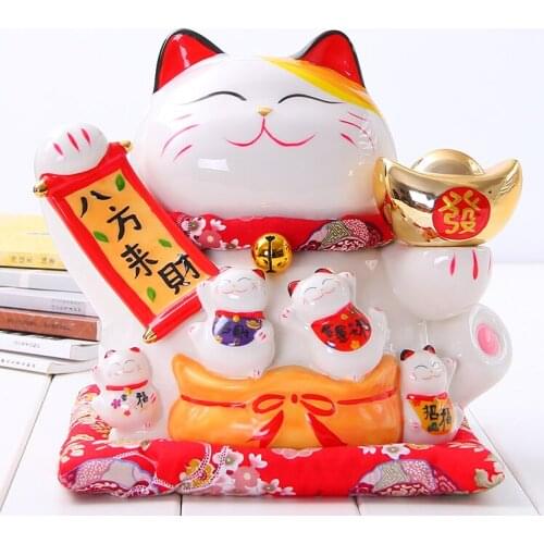 Crafts Arts Home decoration Lucky Cat ornaments large Japanese ceramic piggy piggy bank opened eight creative gifts of money