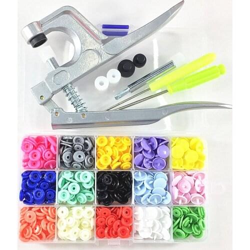 Button Fastener Snap Pliers Tool+150sets Mix Color T5 Plastic Resin Press Stud Cloth Diaper Snap Buttons Free Shipping