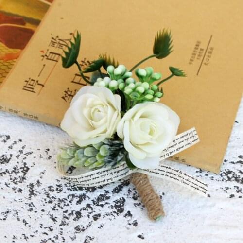 Artificial Rose Flower Groom Boutonniere Man Corsage Father Brother Wedding Flowers Man Suit Party Decoration