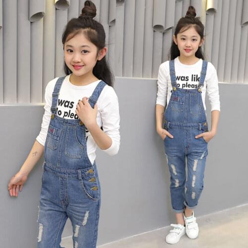 Girls Overalls Jumpsuits 2019 Autumn New Girls Jeans Bib Overalls Children Girls Pants Kids Girls Denim Trousers