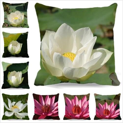 Colorful Pillow Case Beautiful Lotus Decorative Cushion Covers Cute Cotton Polyester Square Throw Pillow Covers