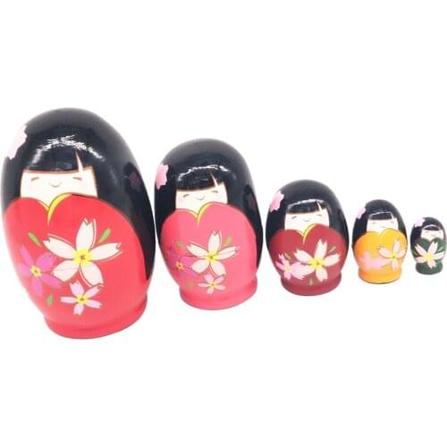 5 Pieces Lovely Wooden Hand Painted Russian Nesting Dolls Japanese Girls Table Decoration Birthday Gifts