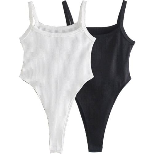 Summer womens knit sexy bodysuit romper solid color slim sling jumpsuits